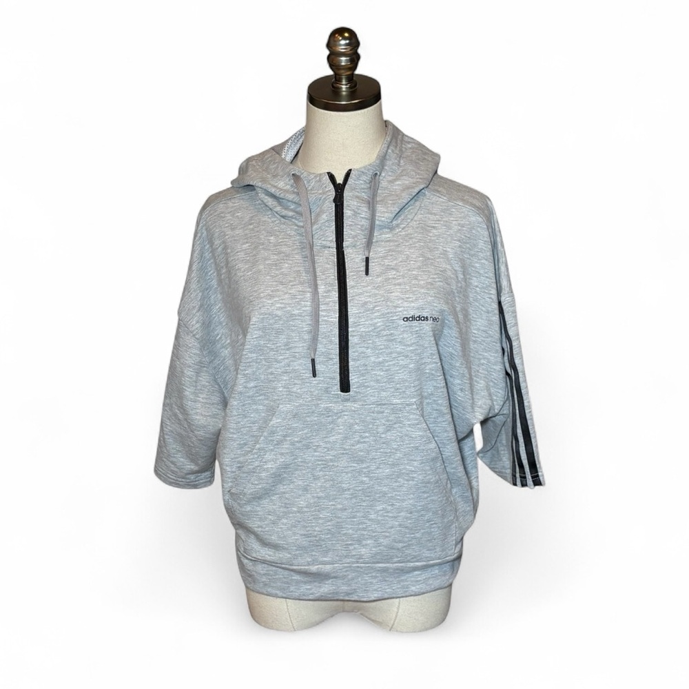 Adidas Neo Gray Cropped Hoodie Black Stripes Ladies S